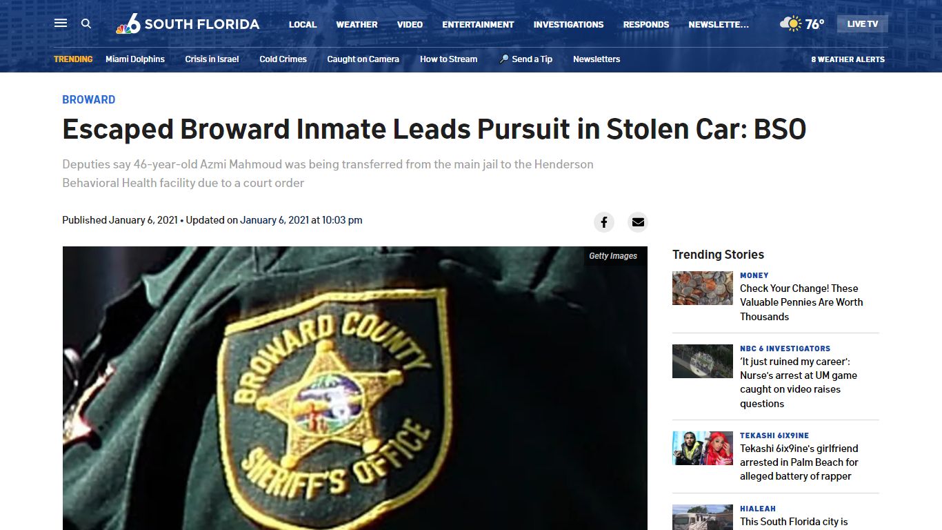 Authorities Searching for Inmate Who Escaped From Broward Sheriff’s ...