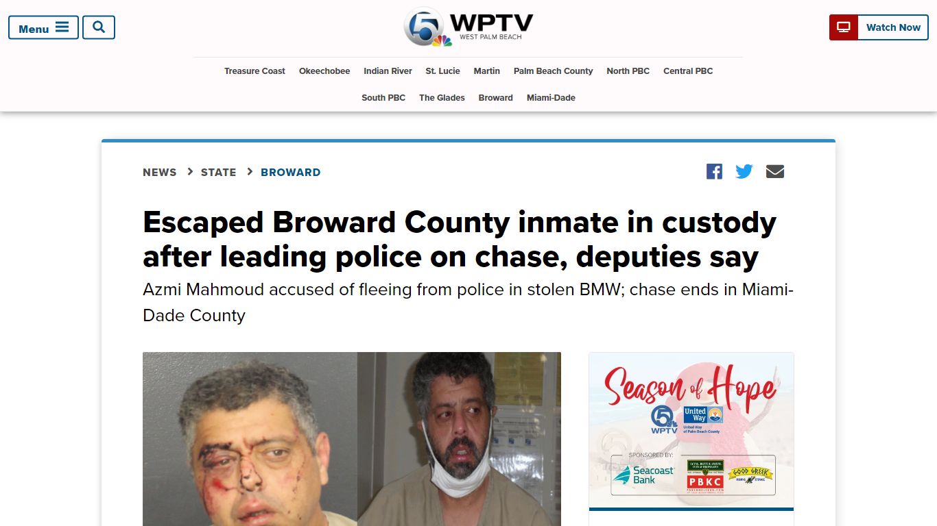 Deputies: Escaped inmate in custody after chase - WPTV